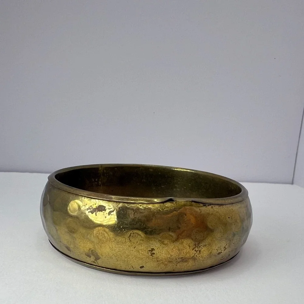 Vintage Hammered Brass Bangle Bracelet Handcrafted Jewelry Boho 70s Chunky Retro